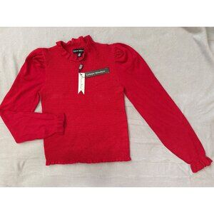 Catherine Malandrino Red Viscose Blend Long Sleeve Ruffle Trim Knit Top S/P